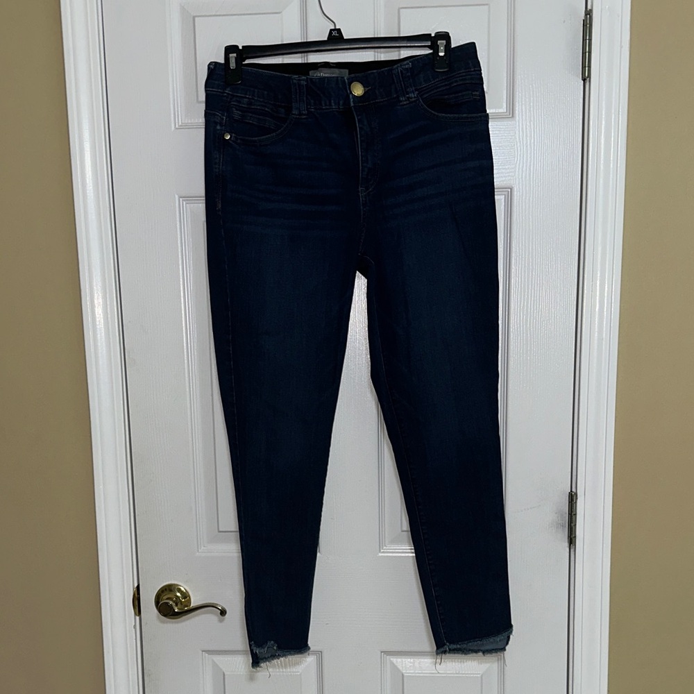Democracy “Ab”solution® High Rise Fray Slim Straight Jeans Dark Indigo Size 12